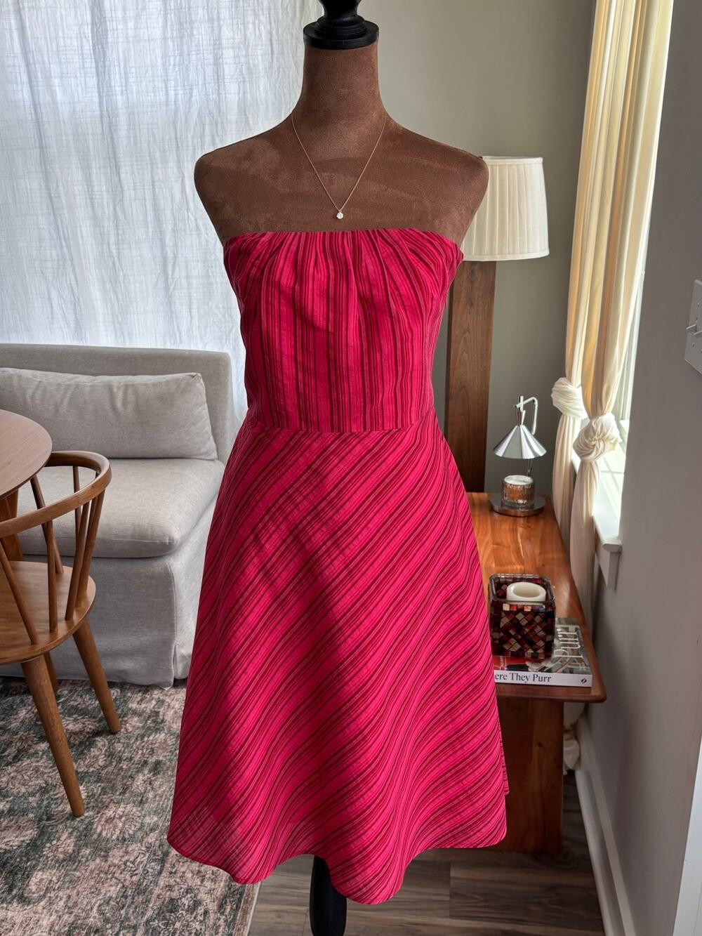 Vintage Y2K Summer 2006 Banana Republic Pink Pattern Strapless Midi Dress Size 2